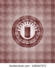 soda can icon inside red geometric pattern emblem. Seamless.