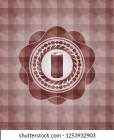 soda can icon inside red emblem or badge with geometric pattern background. Seamless.