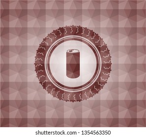 soda can icon inside red seamless badge with geometric pattern.