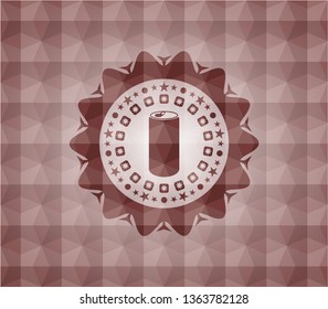 soda can icon inside red badge with geometric pattern background. Seamless.