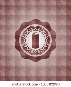 soda can icon inside red seamless badge with geometric pattern background.