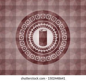 soda can icon inside red seamless badge with geometric pattern.