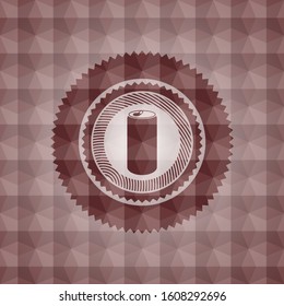 soda can icon inside red geometric pattern emblem. Seamless.