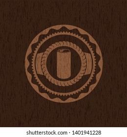 soda can icon inside retro wooden emblem