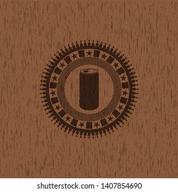 soda can icon inside retro wood emblem