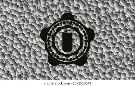 soda can icon inside retro style black emblem with bubbles background. Vector Illustration. Detailed. 