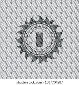 soda can icon inside shiny silver badge. Scales pattern. Vector Illustration. Detailed.