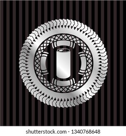 soda can icon inside silver shiny badge