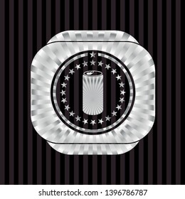 soda can icon inside silver badge or emblem