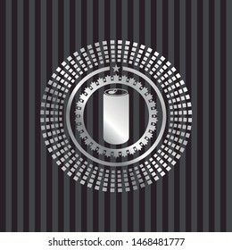 soda can icon inside silver shiny badge