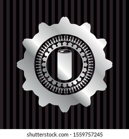soda can icon inside silver emblem or badge