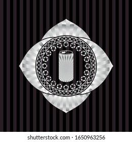 soda can icon inside silver emblem or badge