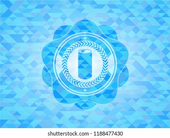 soda can icon inside sky blue mosaic emblem