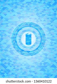 soda can icon inside sky blue mosaic emblem