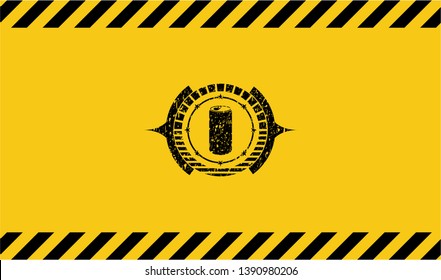 soda can icon inside warning sign, black grunge emblem. Vector Illustration. Detailed.