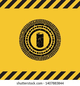 soda can icon inside warning sign, black grunge emblem. Vector Illustration. Detailed.
