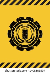 soda can icon inside warning sign, black grunge emblem. Vector Illustration. Detailed.