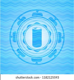 soda can icon inside water concept badge background.