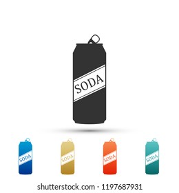 Soda can icon isolated on white background. Set elements in colored icons. Flat design. Vector Illustration