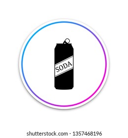 Soda can icon isolated on white background. Circle white button. Vector Illustration