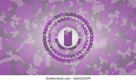 soda can icon on pink and purple camouflaged texture