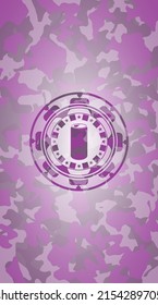 soda can icon on pink and purple camo pattern. 