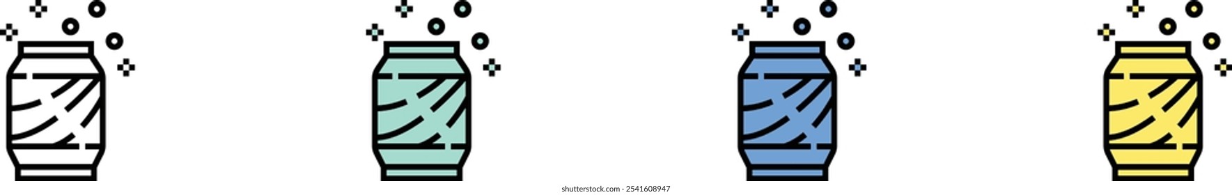 soda can icon. Outline, Green, Blue and Yellow Style Design Isolated On White Background