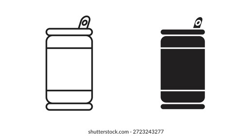 Contorno de ícone de refrigerante e sinal vetorial sólido, pictogramas lineares