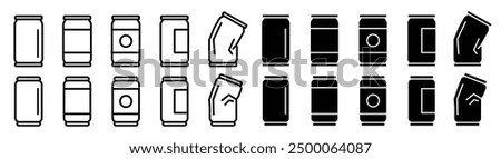 Soda can icon set. Dented soda cans logo. Beverage, beer and brewing vector symbol. aluminum can icon collection. canned drink sign. soda drink flat style vector illustration.
