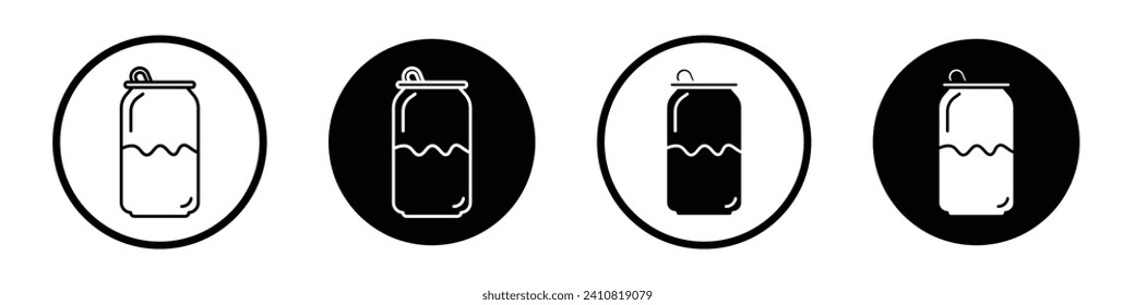 Soda can icon set. Drink beer solid can vector symbol in a black filled and outlined style. Soda can with line sign.
