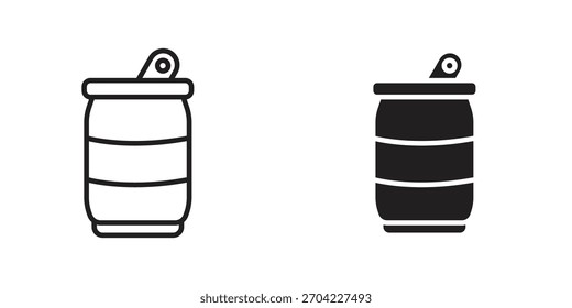 Soda pode ícone em traçado fino e estilo plano.