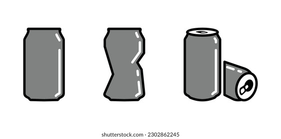 Soda can icon vector in color style with editable stroke on white background. Dented soda cans icons set. Beverage, beer and brewing sign and symbol. Vector illustration