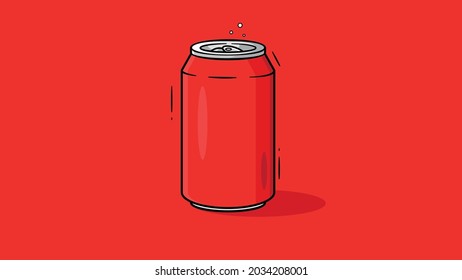 Soda can icon, Vector illustration of an orange soda can against a Red background in flat style.