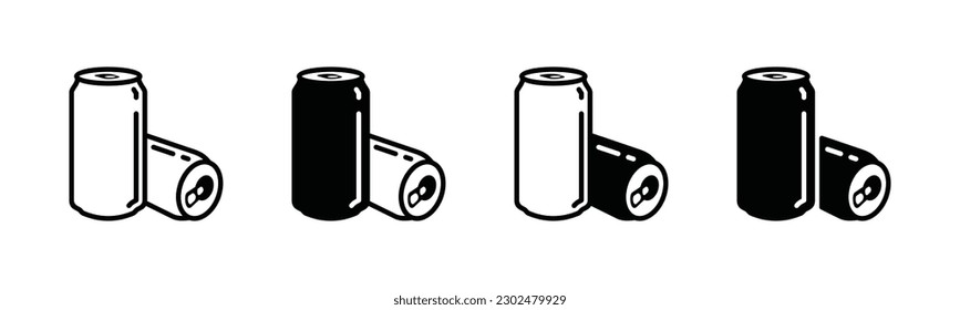 Soda can icon vector in thin line and flat style with editable stroke on white background. Soda cans icons set. Beverage, beer and brewing sign and symbol. Vector illustration