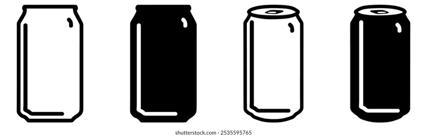 Soda can icon vector in thin line and flat style with editable stroke on white background. Dented soda cans icons set. Beverage, beer and brewing sign and symbol. Vector illustration.