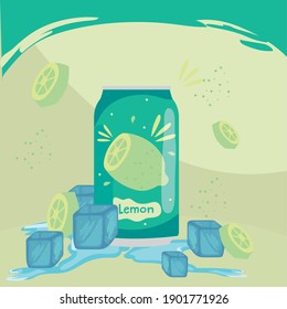 Soda can of lemon with ice cubes design, Tasty drink beverage and liquid theme Vector illustration