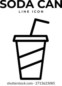 Ícone de linha de lata de refrigerante ilustração vetor simples de um copo de bebida com palha isolada no fundo branco