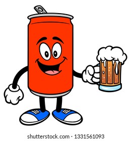 Soda Can Mascot with a Beer - A vector cartoon illustration of a Soda can mascot with a Beer.