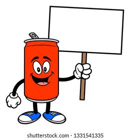 Soda Can Mascot with a Sign - A vector cartoon illustration of a Soda can mascot holding a Sign.