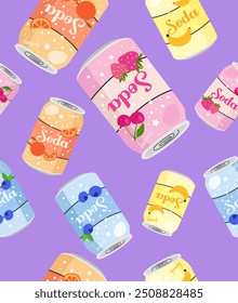 Soda can pattern on purple background.
