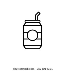 Soda can and straw. Soft fizzy drinks and refreshments. Restaurant menu, fast food sugary beverages. Pixel perfect, editable stroke vector icon