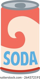 A soda can with a swirl pattern and bold lettering in a flat style. The can features a wavy motif and prominent text in a modern graphic approach. Cartoon vector illustration.