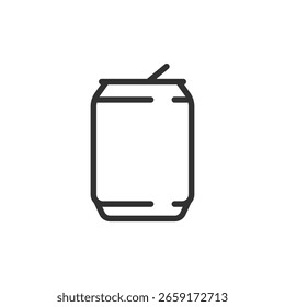 Lata de refresco con la pestaña, icono lineal. Envase de bebidas y contenedor de bebidas. Línea con trazo editable.