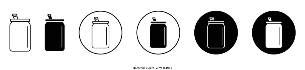 Soda can thin line vector icon set.