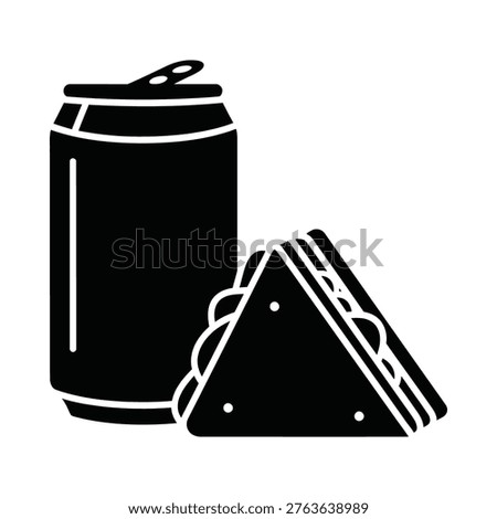 A soda can and a triangular chip packet next to each other in black and white.