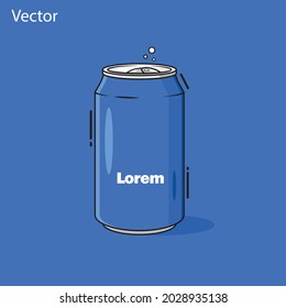 Soda Can Vector, Blue Color, Blue soda can with soda bubble