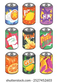 Ilustración vectorial de la lata de refresco en varios diseños