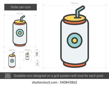 Soda pode ícone de linha vetorial isolado no fundo branco. Soda pode ícone de linha para infográfico, site ou aplicativo. Ícone escalável projetado em um sistema de grade.