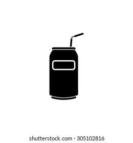 Soda Cans With Tube. Black Simple Vector Icon