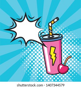 soda and cherry explosion pop art elements vector illustration